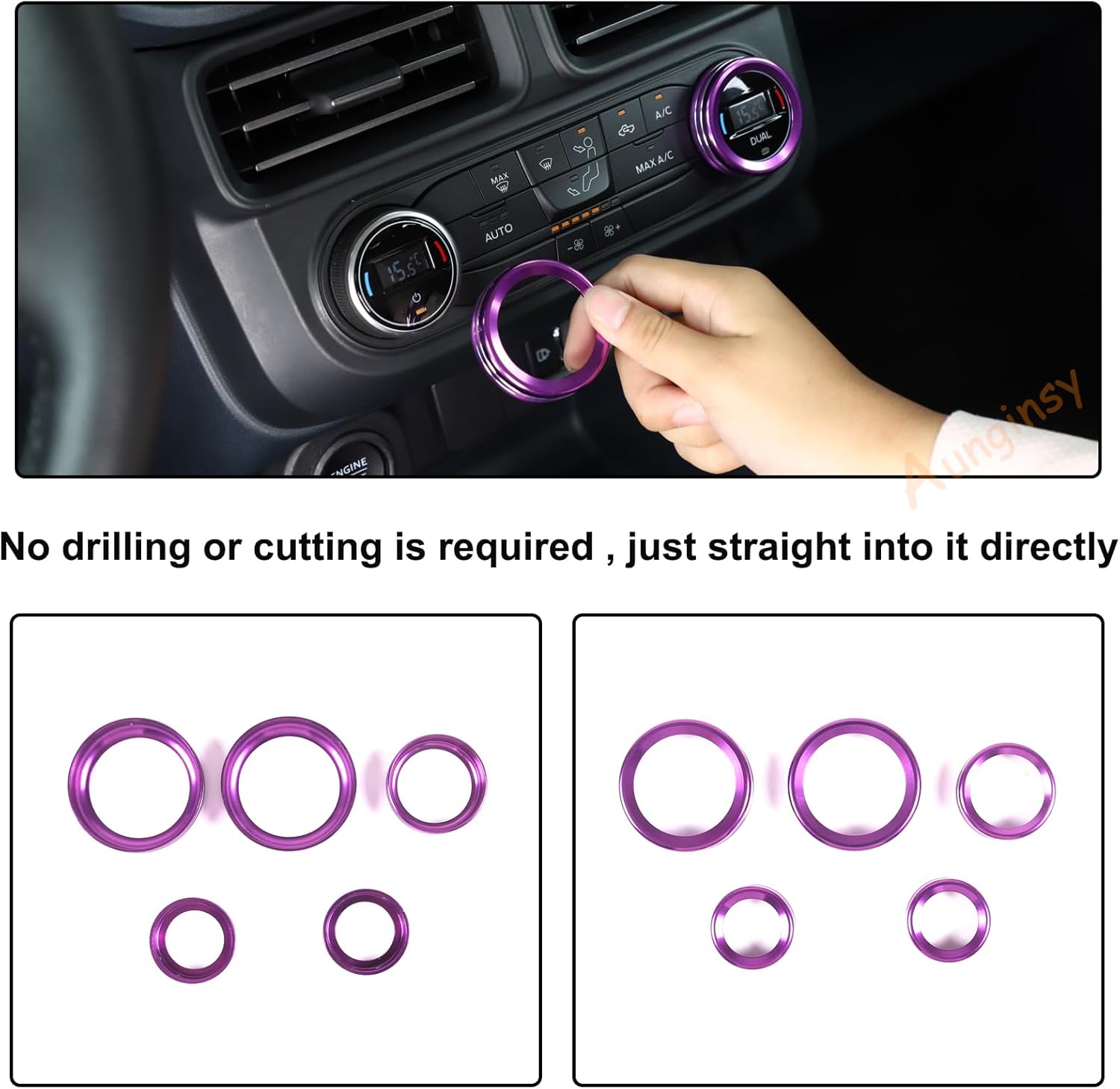 Aunginsy Compatible with Ford Maverick 2022 2023 Aluminum Car Centre Console Air Conditioner Volume Knob Button Circle Cover Car Gear Shift Switch Button Ring Trim Cover Knob Protect Ring Accessories