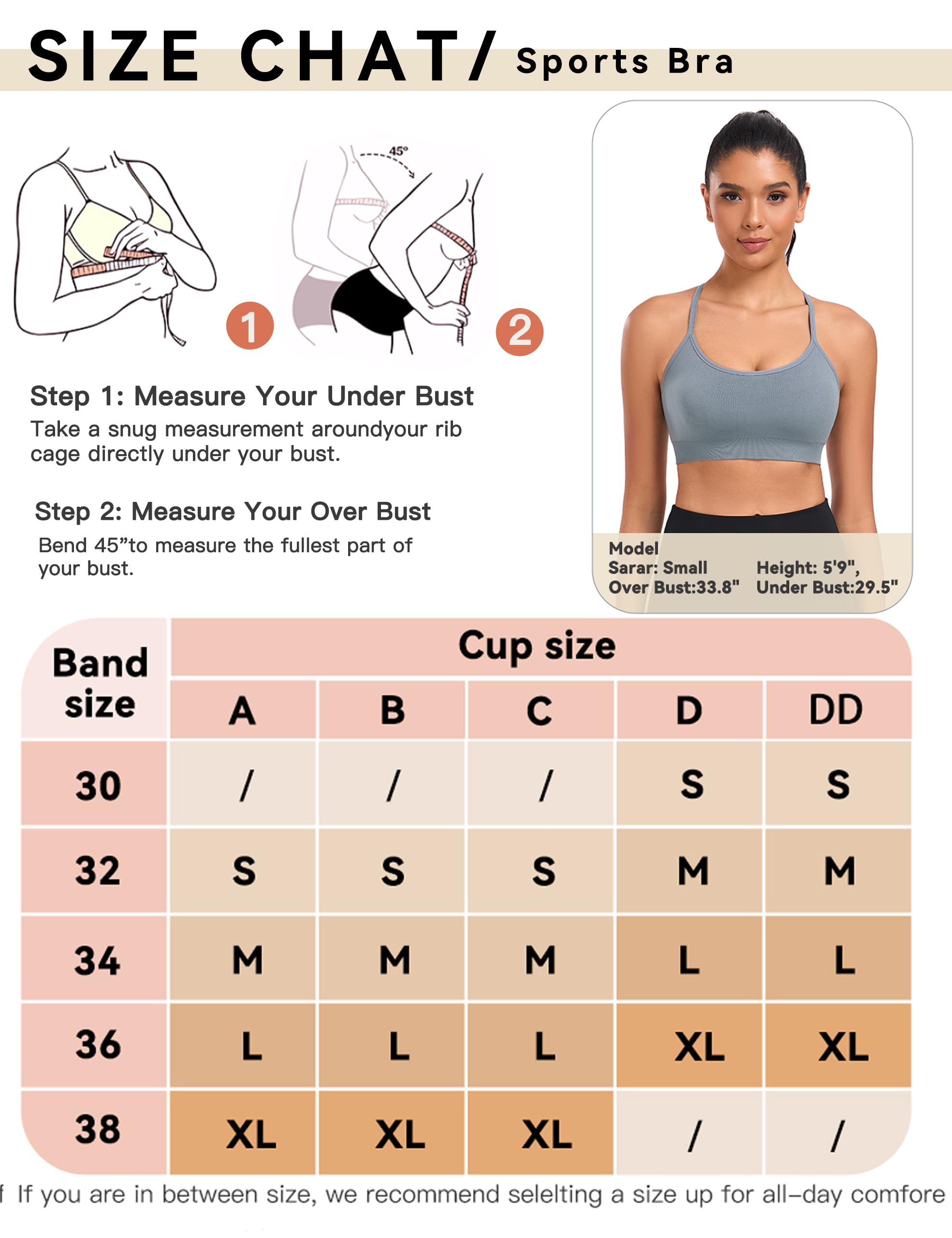 ANGOOL Soutien-gorge de sport dos en Y pour femme – Soutien-gorge de yoga léger avec coussinets amovibles et bretelles fines pour entraînement à faible impact