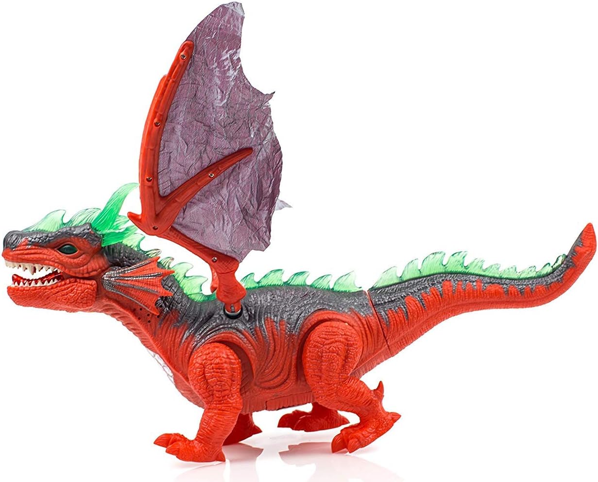 SY JOYSAE Walking Dinosaur Toy with Flashing and Sounds Dinosaur Toys for Kids, Battery Operated Triceratops Fiery Dragon (RED)