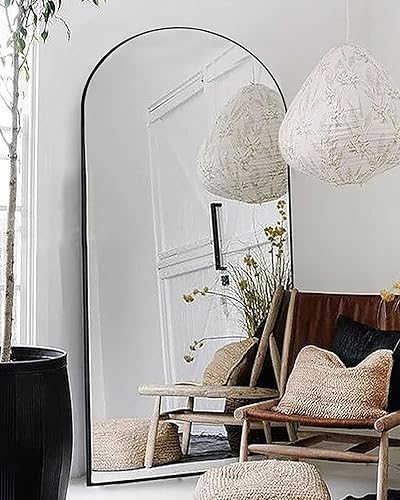 Otlsh Arched Floor Mirror, 77"38" Full Length Mirror with Stand, Freestanding, Aluminum Frame - Black - Black - 77"L x 38"W