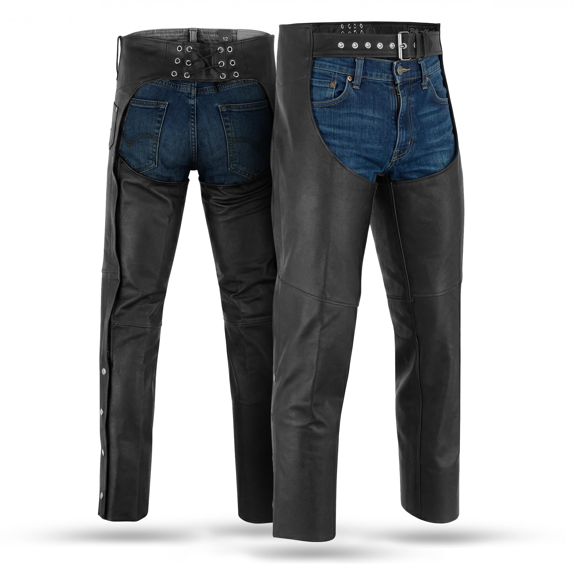 Daniel Smart Motorrad-Lederchaps für alle Jahreszeiten, Unisex, Biker-Chaps mit anpassbarer Passform