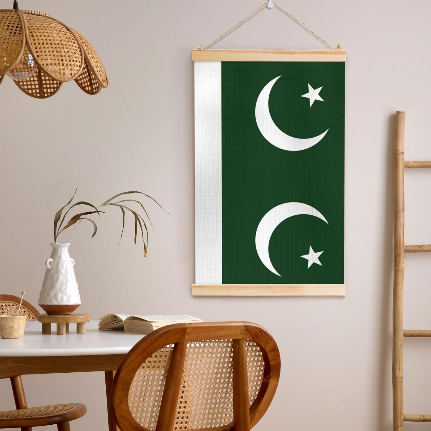 Flag Of Pakistan Print Poster Hanger,Hanging Poster, Poster Frame,Wood Poster Hanger, For Wall Hanging