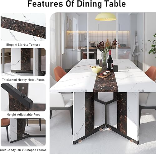 Miniatura 4 de 71 Inch Dining Table for 6 People,Modern White Rectangular Kitchen Table W/Waterproof Wood Tabletop,Farmhouse Long Dining Room Tables W/Adjustable