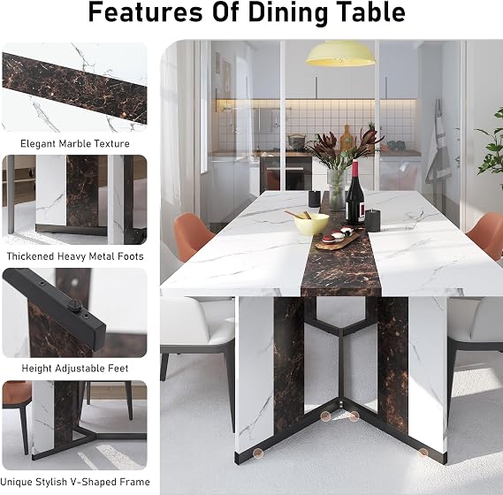 Hlivelood 70Inch Large Dining Table for 4 6 People,Wooden Rectangular Kitchen Table W/Waterproof Tabletop,Large Rectangle Furniture W/Adjustable Legs,White Dinner Table for Kitchen Dining Room(71IN)