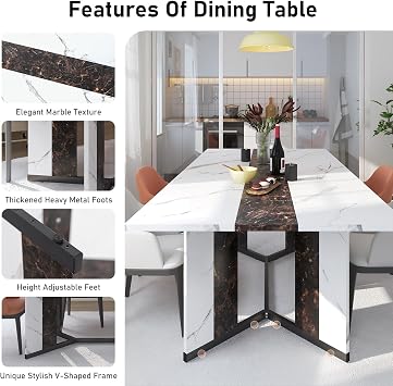 Hlivelood 70Inch Large Dining Table for 4 6 People,Wooden Rectangular Kitchen Table W/Waterproof Tabletop,Large Rectangle Furniture W/Adjustable Legs,White Dinner Table for Kitchen Dining Room(71IN)