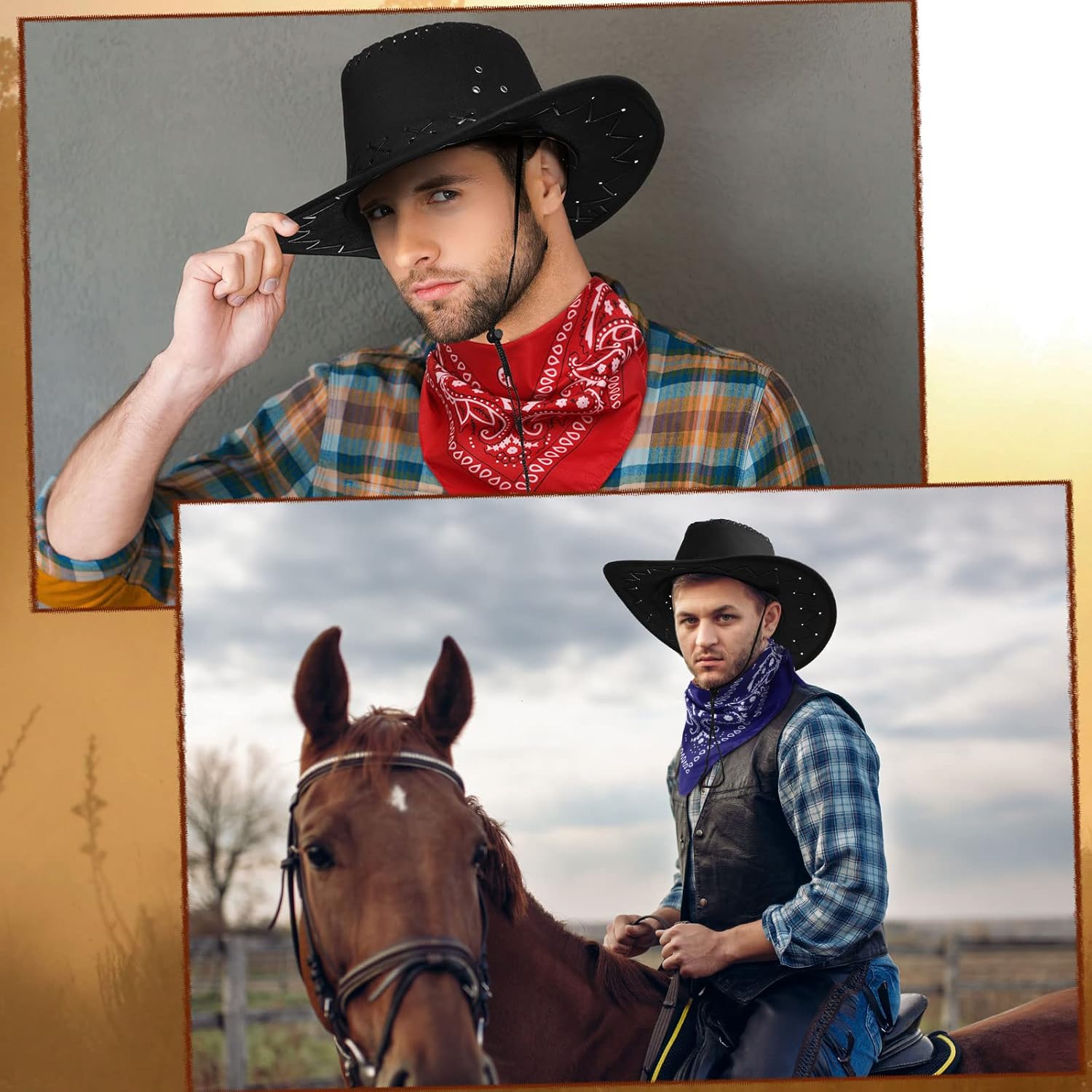 Zhanmai 24 Pcs Cowboy Hats and Bandanas Bulk Western Party Cowboy Hats Party Halloween Costume Accessories - Image 4