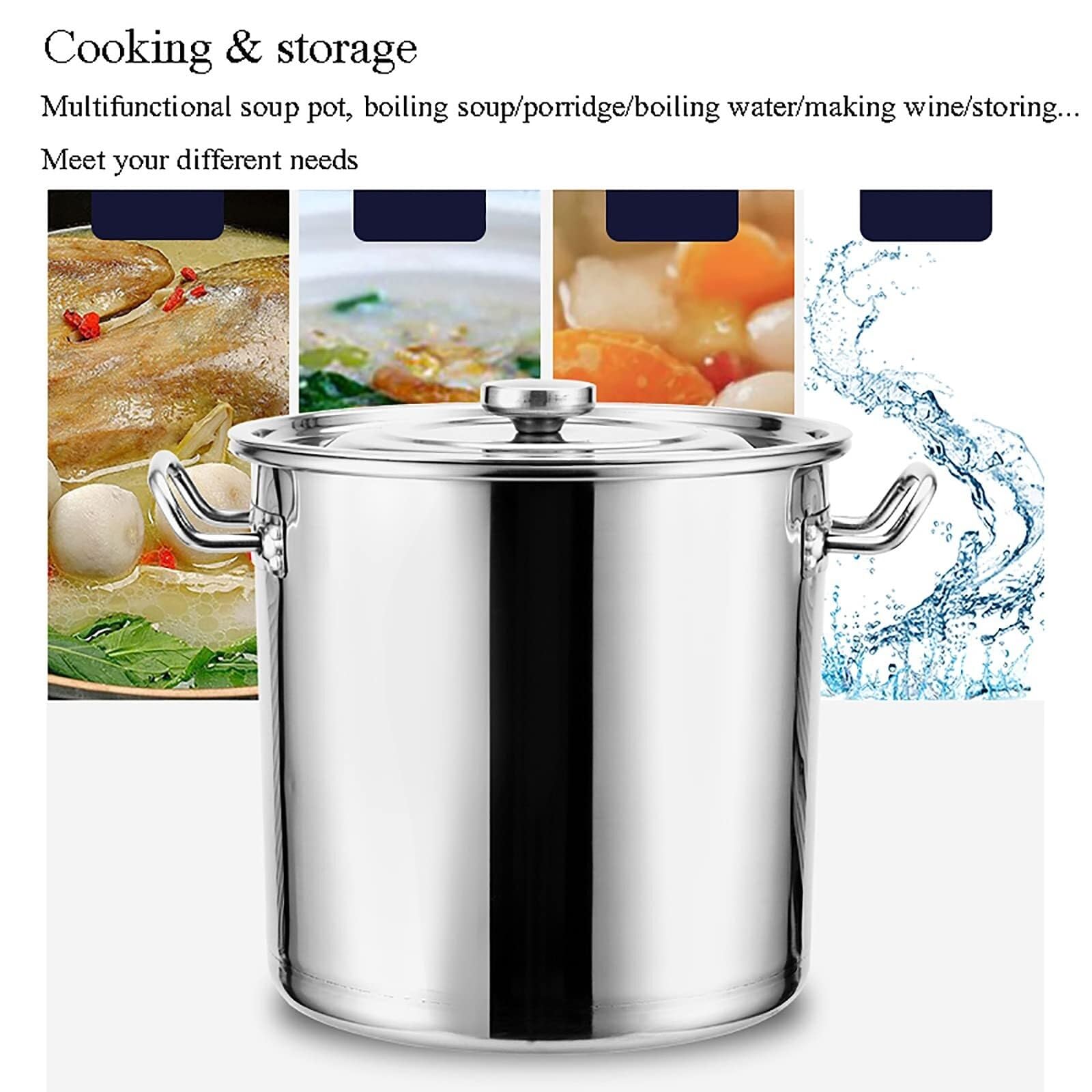 Genérico Olla Grande y Profunda de Acero Inoxidable para inducción (50 x 50 cm), Resistente, Ideal para sopas, guisos y hervidos, Esencial para la Cocina Profesional, un Solo Color.