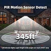 Vista 6 de HMCITY 120 luces LED solares para exteriores con sensor de movimiento y 3 modos de iluminación, IP65 impermeables, luces solares de pared anchas