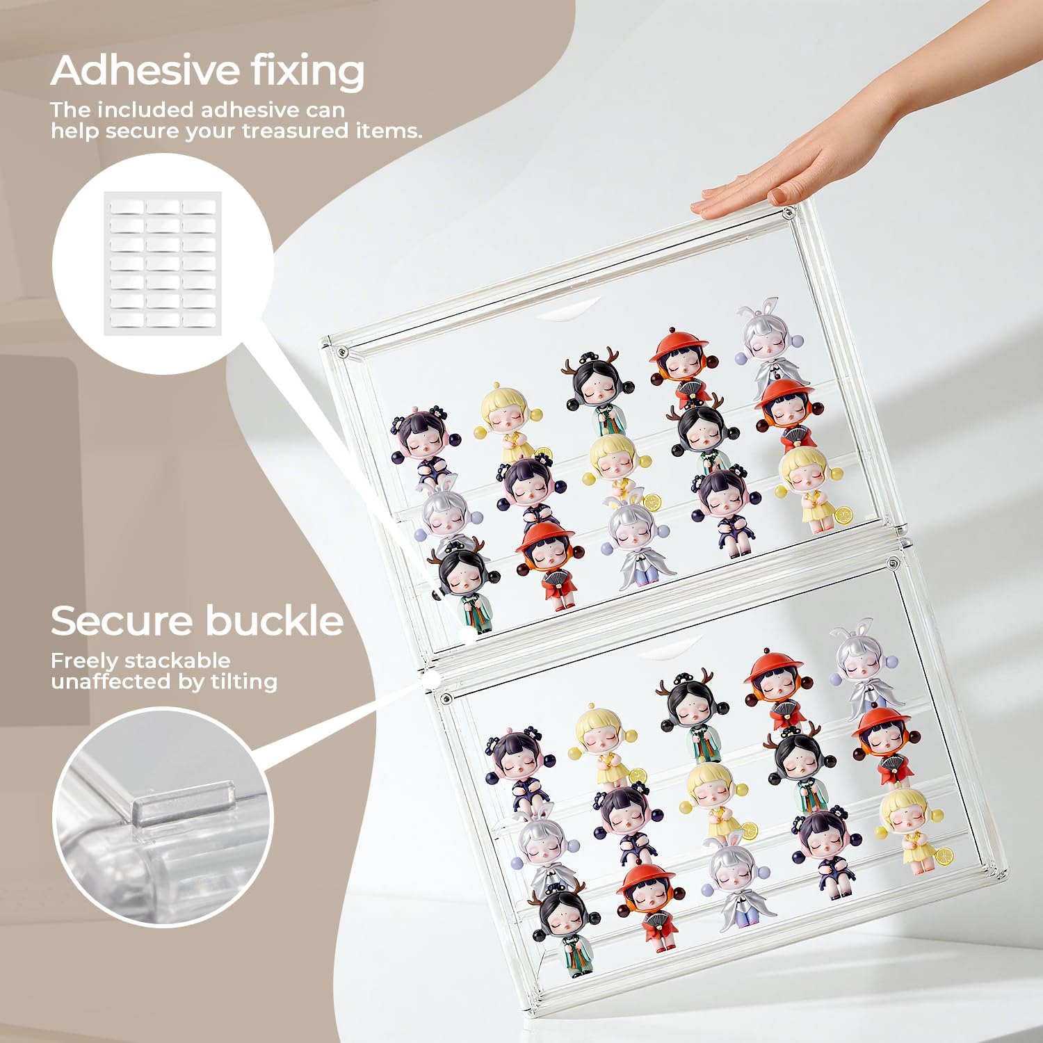 Clear Acrylic Display Case for Collectibles 3 Layer Adjustable Figure Display Box with 2 Movable Plates, Stackable Figurine Display Shelf with Magnetic Door for Action Figures, Funko (Large-2pcs)