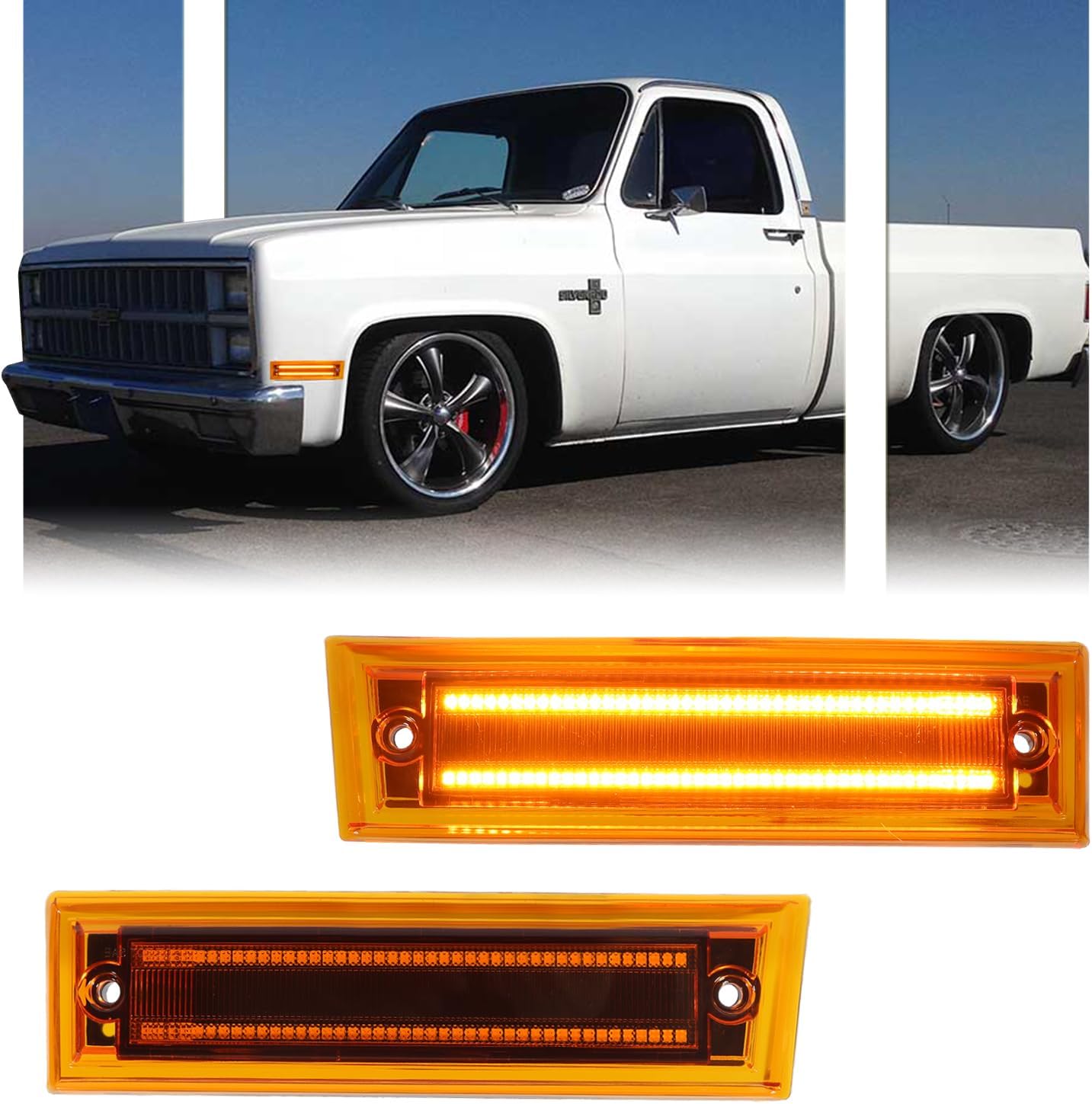 2 PCS [Upgraded] Amber LED Side Marker Light for 1981-1991 Chevy C10 C20 C30 GMC C1500 C2500 Suburban Blazer Jimmy, Smoked Lens Front Turn Signal Indicator, Side Fender Sidemarker Lamps