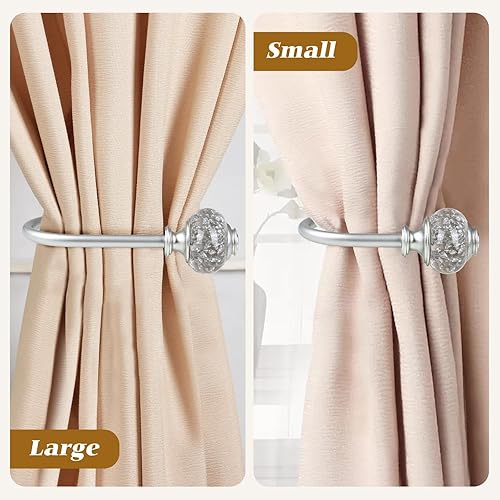 Miniatura 7 de Paquete de 2 soportes plateados para cortinas, alzapaños decorativos para cortinas, ganchos para pared con remates translúcidos (6.1 pulgadas de