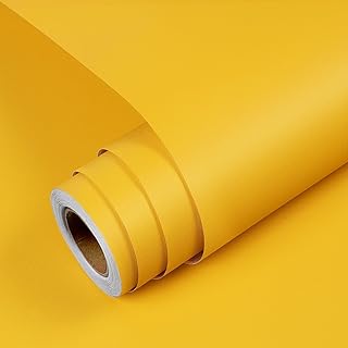 YENHOME Papier Autocollant pour Meuble Enfant Jaune 60x300cm Papier Peint Autocollant Mural Uni Jaune Chambre Fille Enfant Rouleau Adhesif Meuble Placard Table Revetement Adhésif Plan de Travail