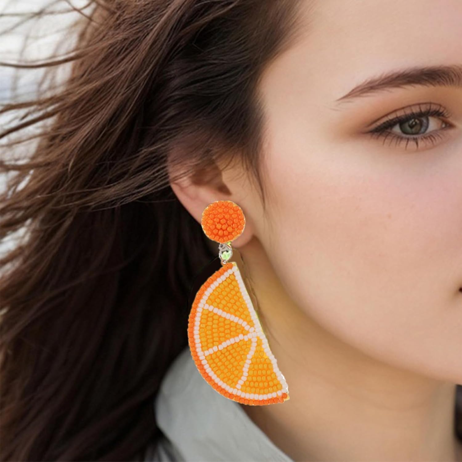 Fruit Earrings for Women Orange Lemon Beaded Drop Earrings Cute Beaded Fruit Dangle Earring Boho Summer Beach Jewelry - Image 2