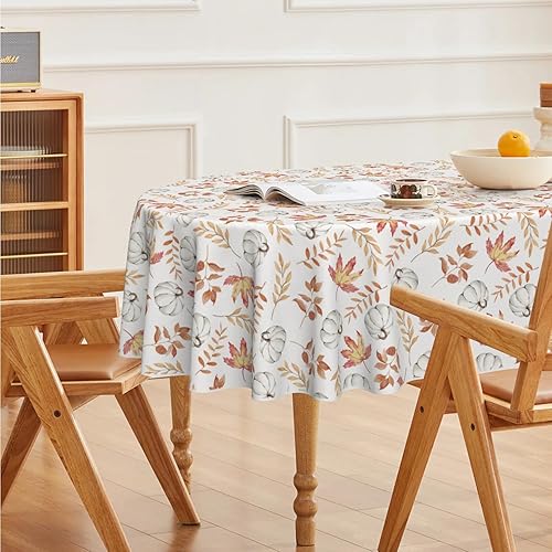 Miniatura 8 de Horaldaily Mantel de otoño de 60 x 104 pulgadas, mantel de Acción de Gracias, cosecha de otoño, calabaza blanca, hojas naranjas, para decoración de