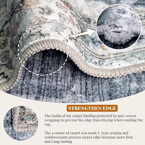 Miniatura 5 de Mujoo - Alfombras de 5 x 7 pies, color azul y gris, lavables a máquina, bohemia, para sala de estar, para dormitorio, lavandería, cocina,