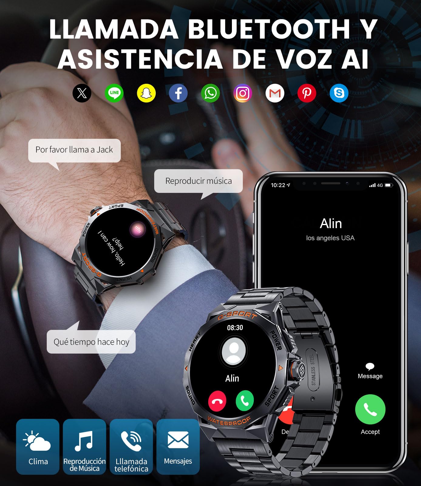 DREMAC Reloj Inteligente Hombre,1.43" AMOLED Smartwatch Militar con Llamadas Bluetooth,IP68 Impermeable, 120+ Modos Deporte,Pulsómetro Presión Arterial Monito de Sueño, Compatible con Android iOS