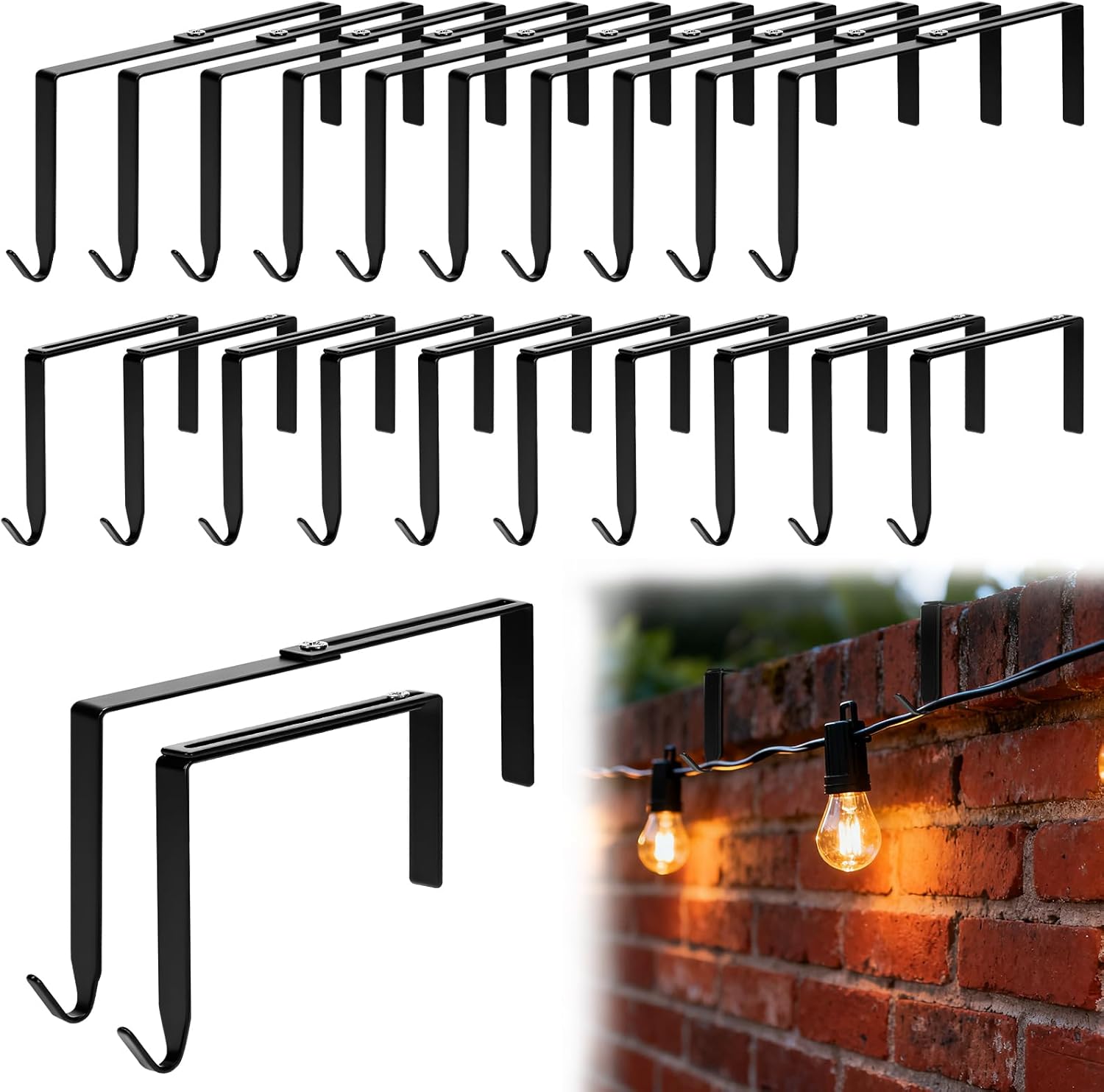 Adjustable Outdoor Light Hooks, 10pcs No Drill Metal Hangers for 3.2-6.1 Inch Concrete Wall Cinder Block Fences Brick Walls Hangers Outside Hanging Rope Lights Cable Cord Holders Organizer