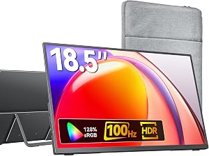 KKSMART Moniteur portable pour ordinateur portable 18.5 de pouce 1080P FHD 100Hz 128% sRGB, Écran portable pour ordinateur portable MacBook Surface PC PS5 Xbox, HDMI Double USB-C VESA Haut-parleur intégré