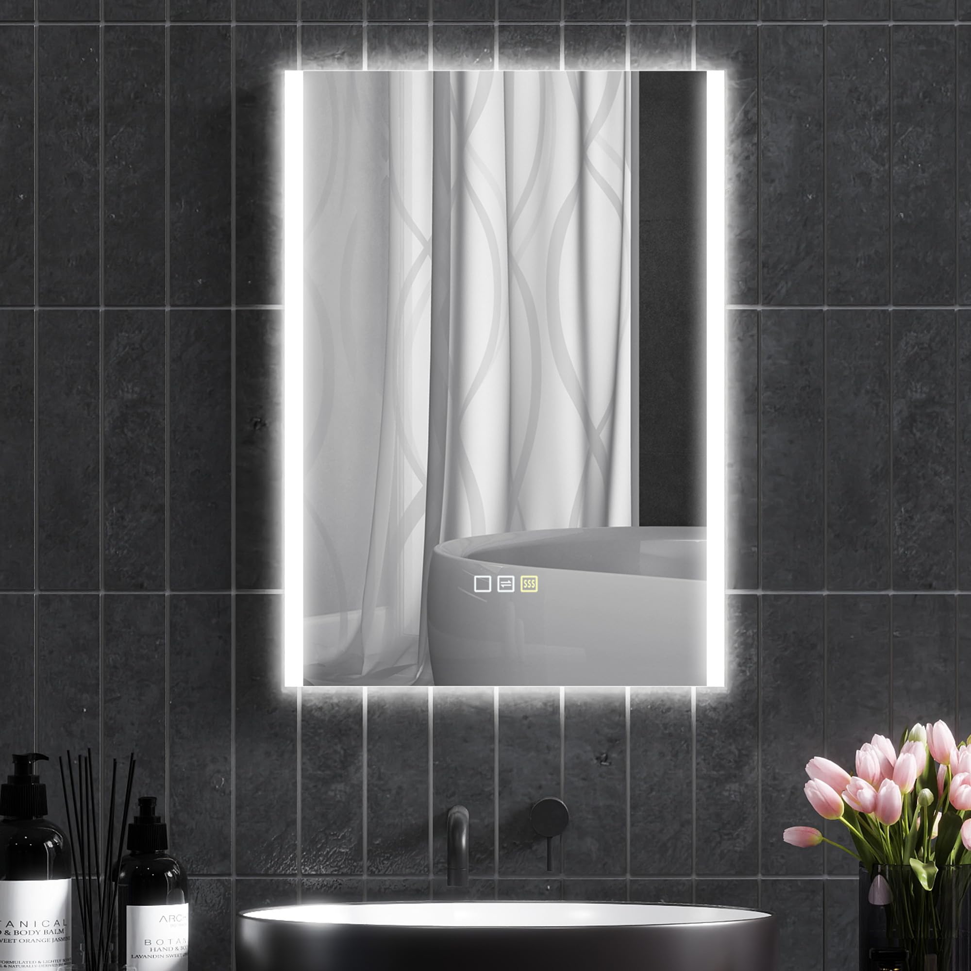 HOMCOM Specchio Bagno con Luce LED a 3 Colori 70x50 cm Antiappannamento | Specchio da Parete, Vetro Temperato Reversibile, Luminosità Regolabile, Funzione Memoria, Interruttori Touch, IP44