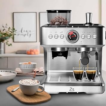 GlowSol Espresso Machine with Bean Grinder, Semi Automatic Espresso Machine, 20-Bar Espresso Maker with Milk Frother Steam Wand 2.8L Water Tank, Home Espresso Coffee Maker for Latte, Cappuccino