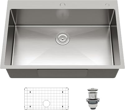 33-Inch Stainless Steel Undermount Workstation Sink - 16G Single Bowl with Noise Defense & Scratch-Resistant Finish for Modern Kitchens