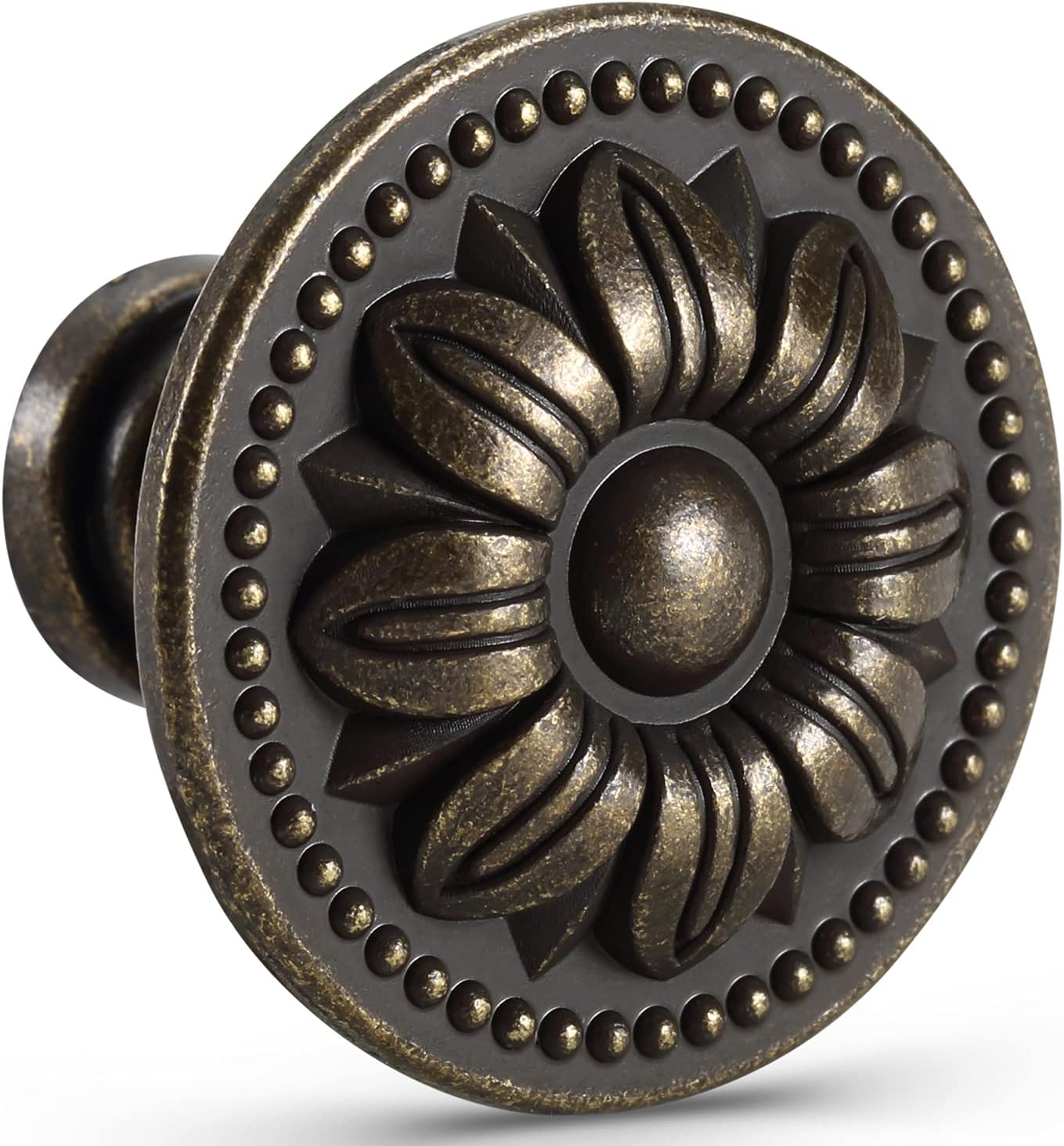 CHICTIE Set of 10 Vintage Kitchen Cabinet Knobs Pulls, Flower Drawer Knobs, Dresser Knobs, Antique Brass Pull Handles, Rustic Bronzed Door Knobs for Dresser Drawers, Zinc