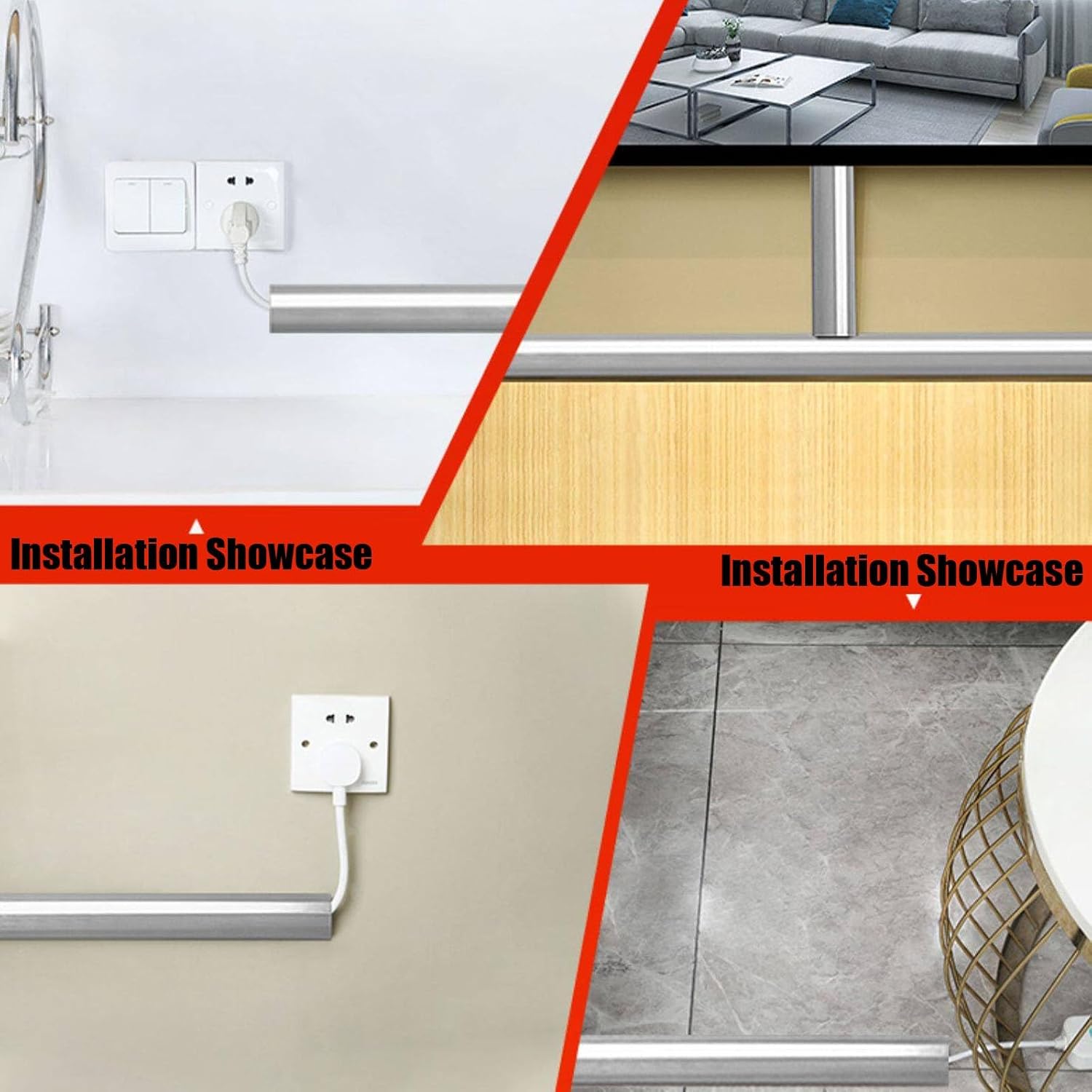Floor Wire Covers for Cords, Stainless Steel Floors Cable Cover, Cable Hider Floors, Electrical Cord Cover for Wall Floor Bedroom(Silver)