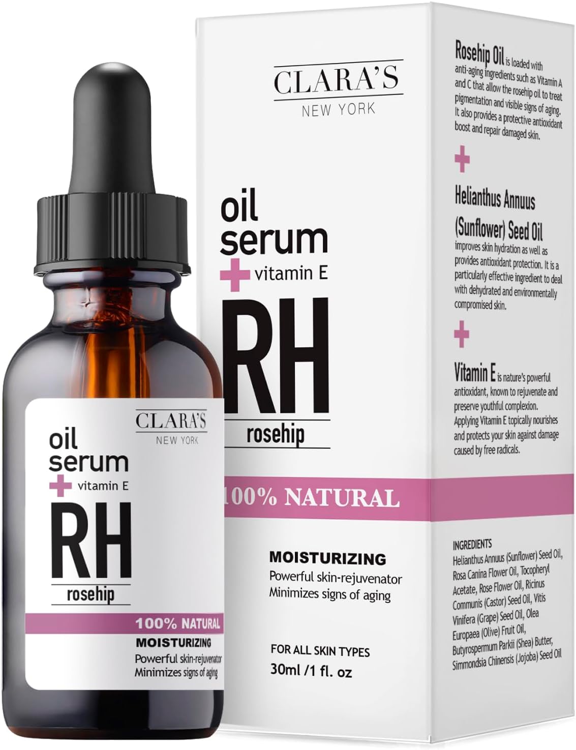 Rosehip Facial Serum with Vitamin E – Hydrating, Lightweight, Smoothing Skin – Made in USA, 30ml (1 Fl Oz)