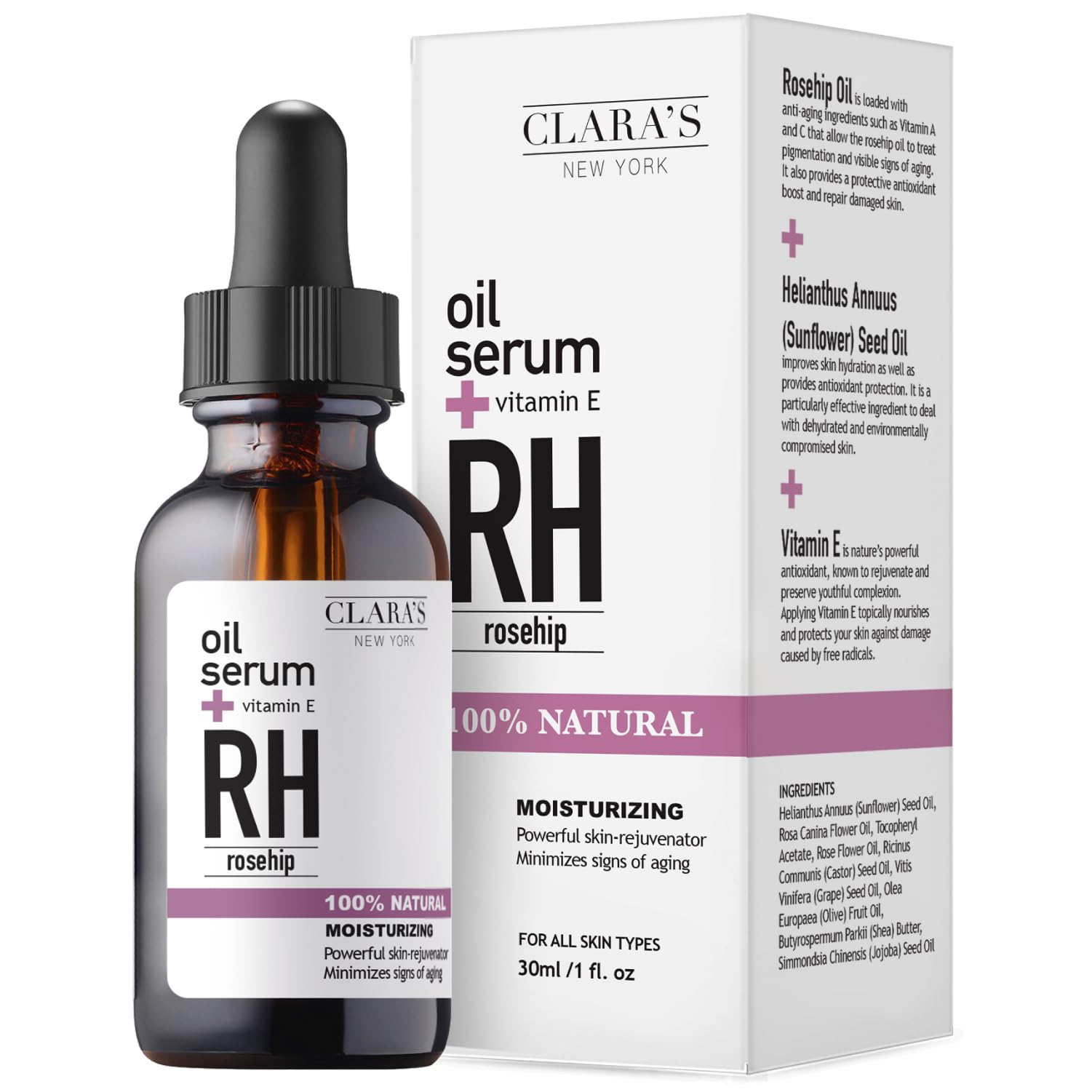 Rosehip Facial Serum with Vitamin E – Hydrating, Lightweight, Smoothing Skin – Made in USA, 30ml (1 Fl Oz)