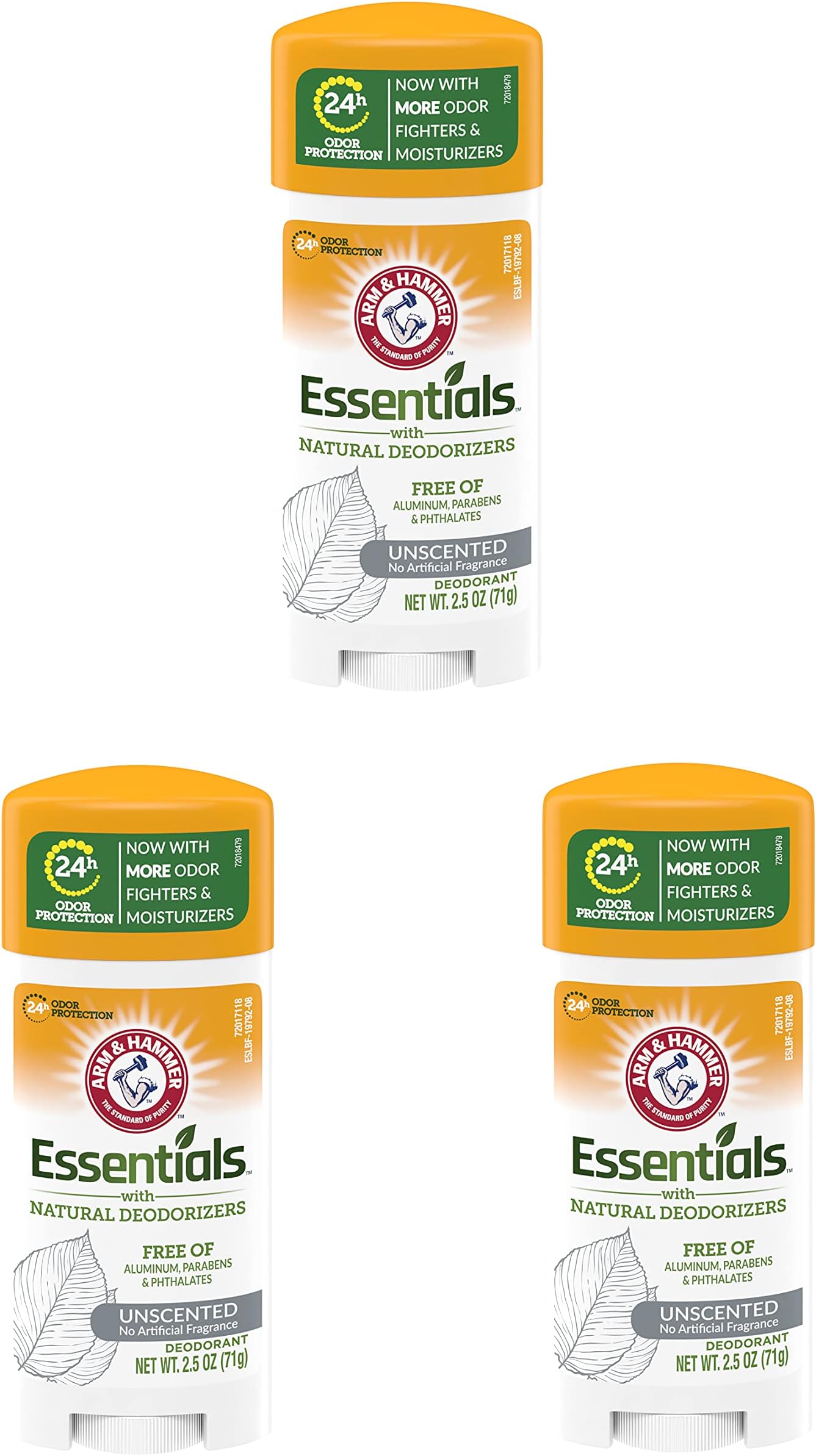 Deodorant 2.5 Ounce Essentials Unscented (73ml) (3 Pack)