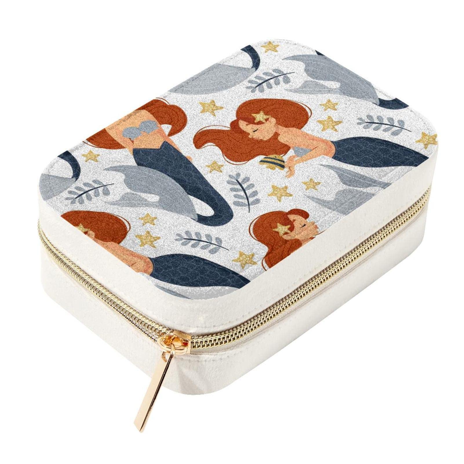 Boîte de rangement de bijoux en velours sirène portable pour voyage et maison