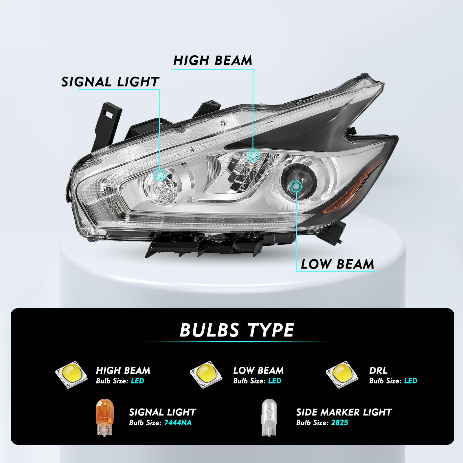 Pair Of Clear Headlight Lens Covers For 2015-2018 Nissan Murano - Left & Right, Direct Replacement, PC Material