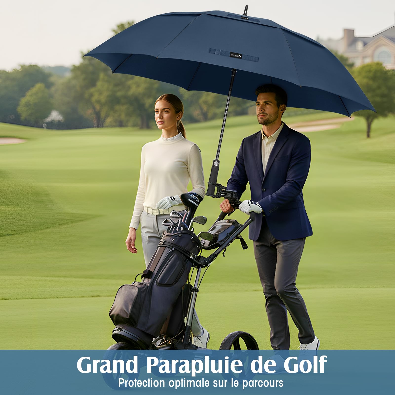 ZOMAKE Grand Parapluie XL/XXL, Parapluie Golf Grande Taille pour 2 Personnes, Solide et Résistant au Vent Fort et aux Tempêtes, Ouverture Automatique, Homme & Femme, Idéal Golf, Voyage, Quotidien