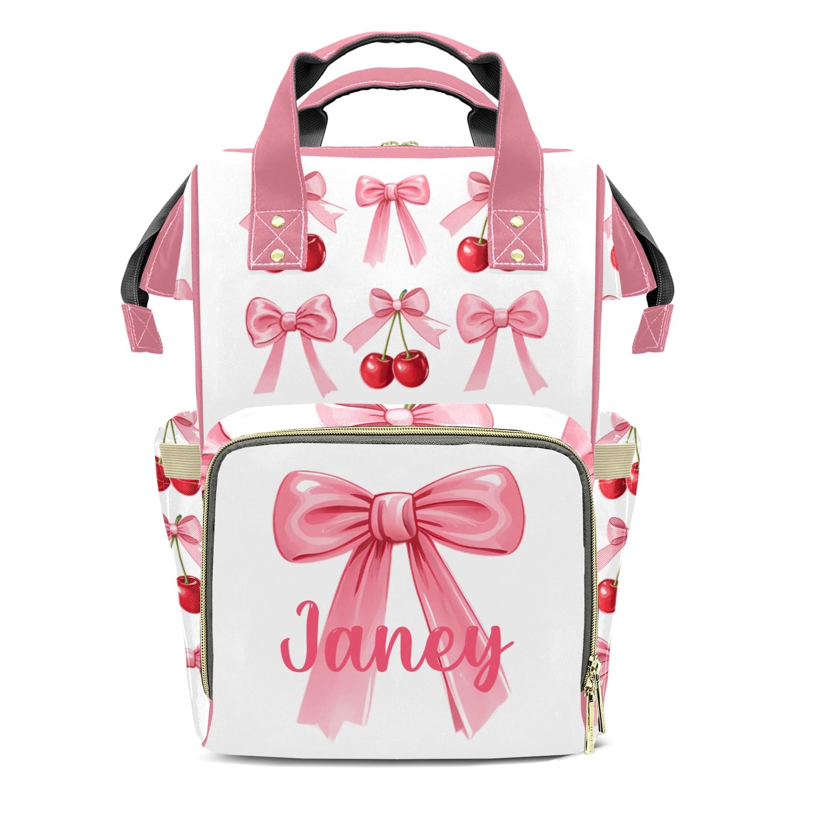 ZAACUSTOM Bow Large Capacity Custom Diaper Bag for Baby Girls Boys with Name Multifunctional Mom Personalized Diaper Bag Backpack Waterproof Women