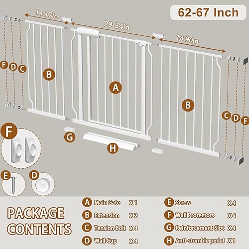 Miniatura 3 de Fairy Baby Puerta extra ancha para bebés para perros, puerta de seguridad ajustada a presión para sala de estar, se adapta de 62 a 67 pulgadas con