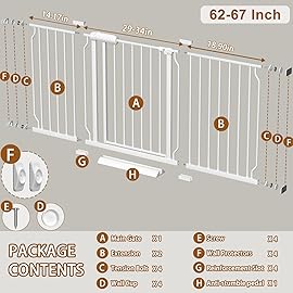 Fairy Baby Extra Wide Baby Gate for Dogs Pressure Monuted Safety Gate for Living Room, Fits 62 Inch to 67 Inch with Pressure Mounted Extention Kit, White