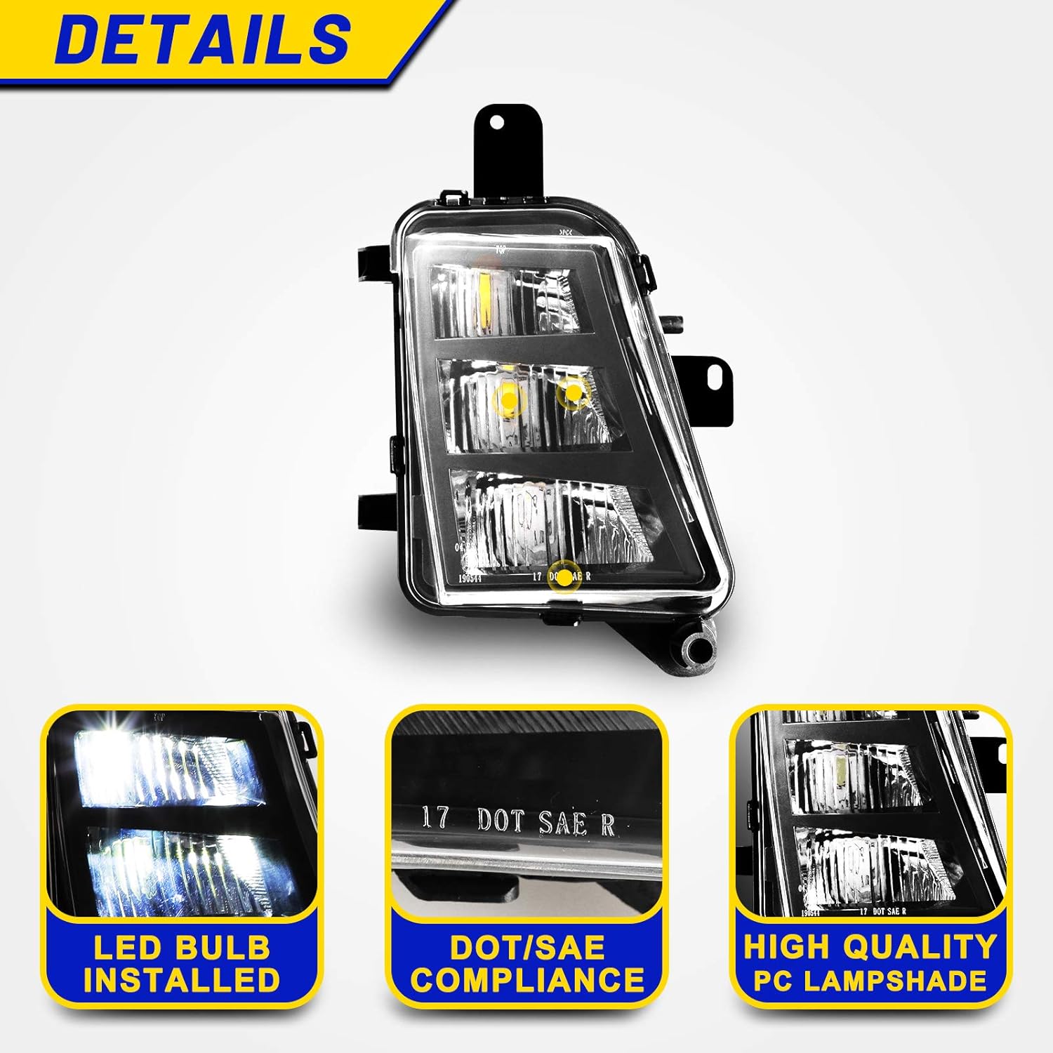 Driving LED Fog Lights Fit for Volkswagen Gti 2014 2015 2016 2017 with 12V 9WX3 Led Fog Lamps Assembly Replacement- 1 Pair (Clear Lens)