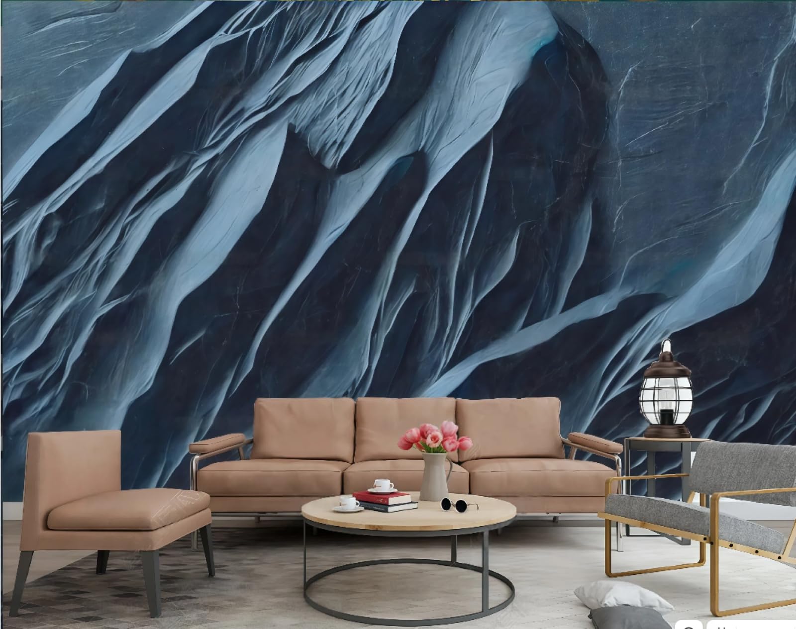 Tapeta nowoczesna minimalistyczna trójwymiarowa niebieska skała szczyt łączenie marmurowy wzór TV sofa tło tapeta ścienna salon restauracja kawiarnia mural, 3D, 400 x 280 cm