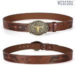 WEROFUR Hommes Western Cowboy Belt Cowgirl Belt Western Cuir Ceinture véritable en cuir avec ceinture gravée florale pour Jeans