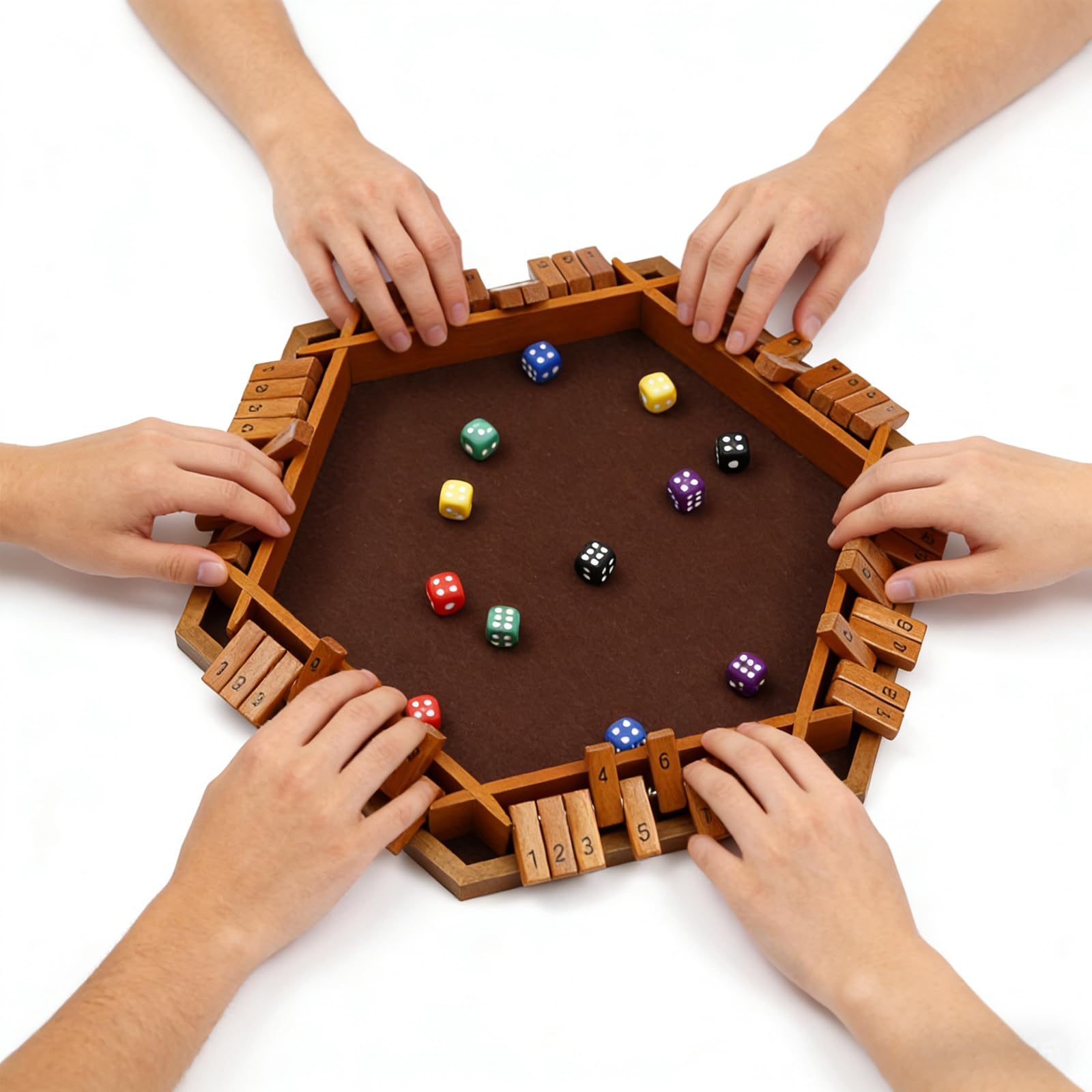 Flero Shut The Box Jeu de dés à 6 joueurs, jeu de tactique et de calcul (Marron)