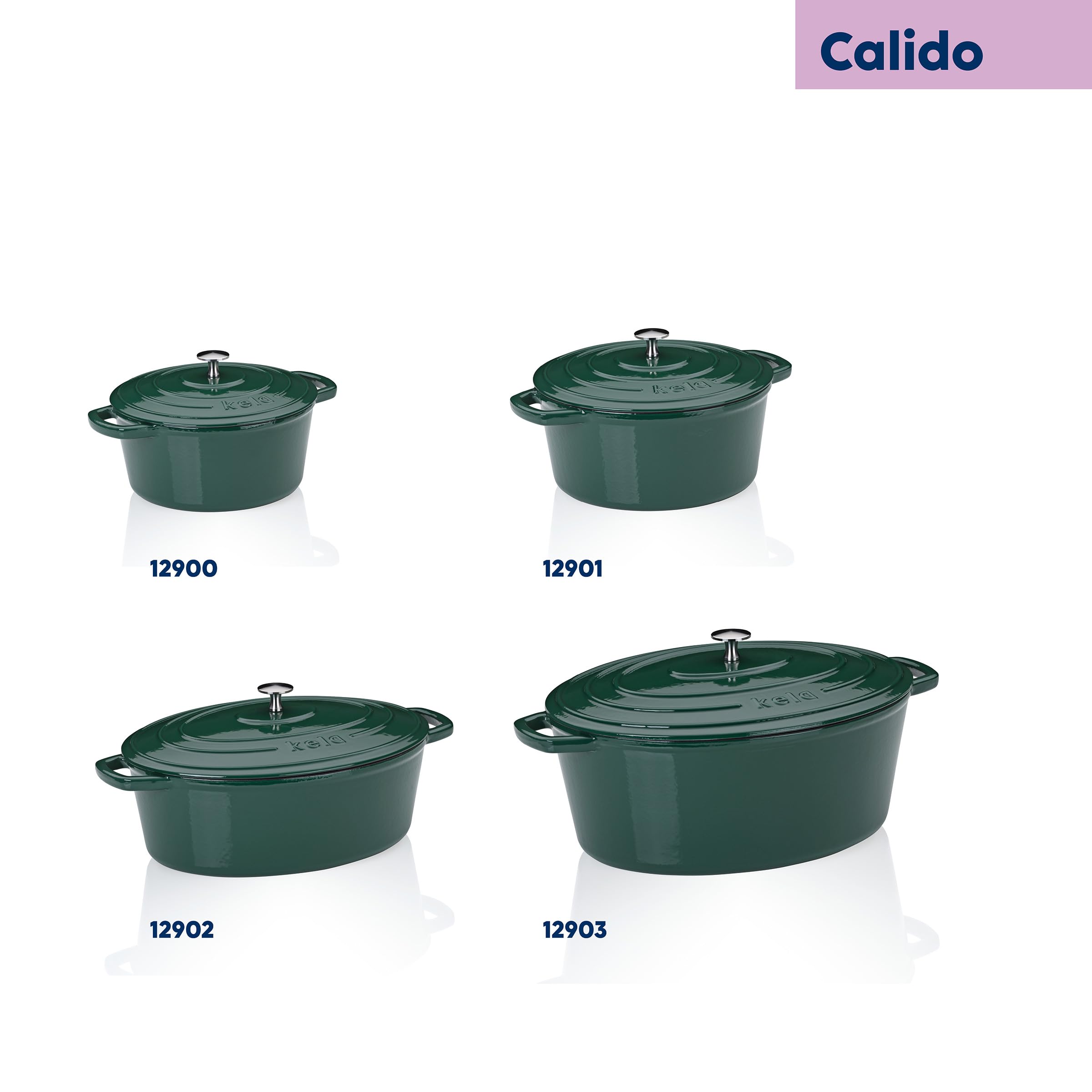 kela Casseruola ovale in ghisa 9,3 litri, forno olandese Calido, cottura a induzione con coperchio, pentola in ghisa per cuocere il pane, smaltato, verde
