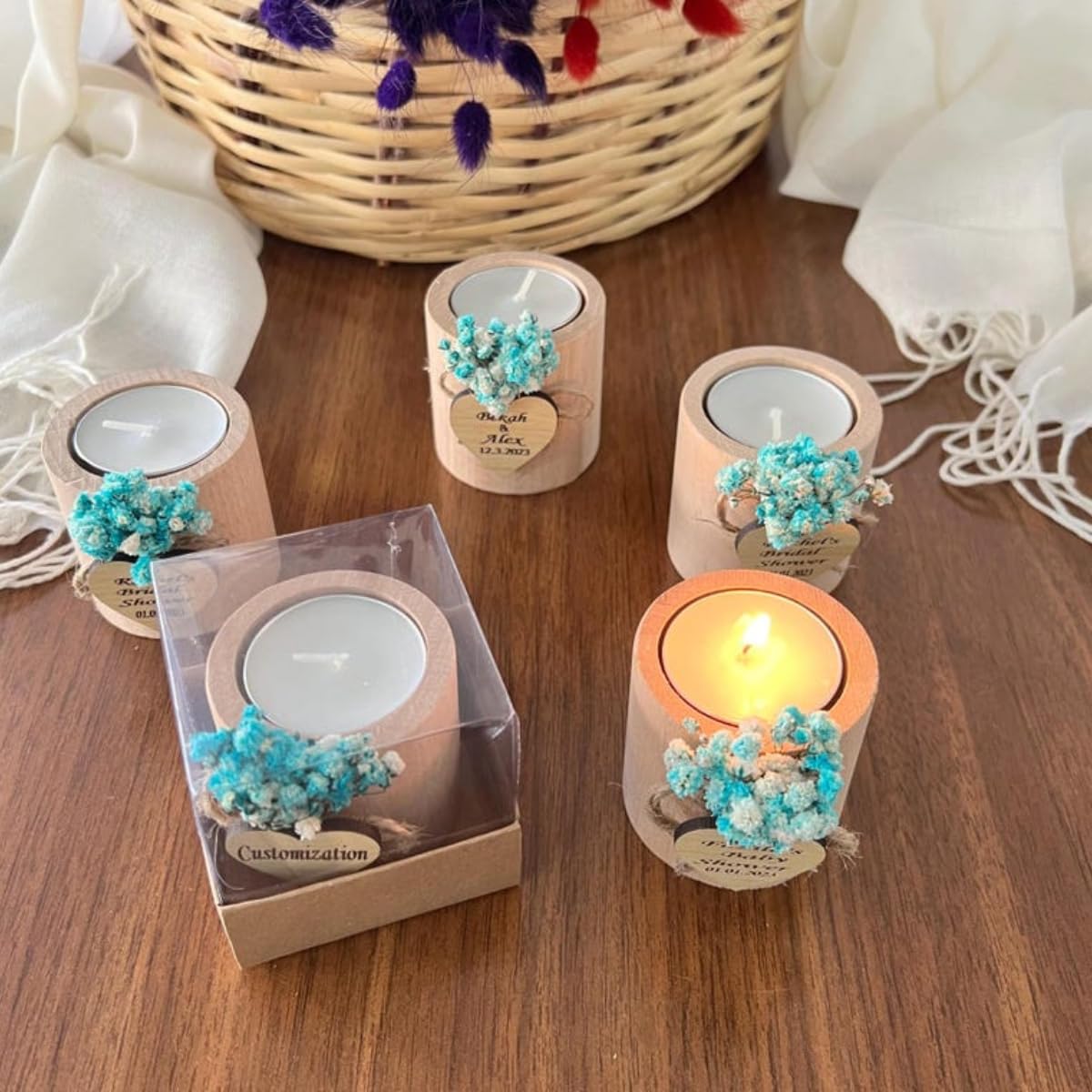 Portavelas de madera personalizado, vela de boda personalizada, portavelas para despedida de soltera, regalo de boda para invitados (10 piezas)