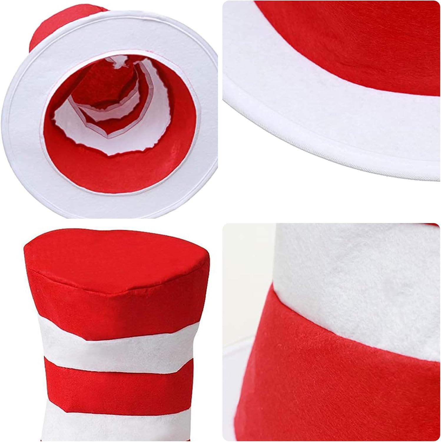 Top Hat Cat Costume Kit Accessory for Adults Red and White Striped Hat, Gloves, Bow Tie for Halloween Props Party Dress up image 3