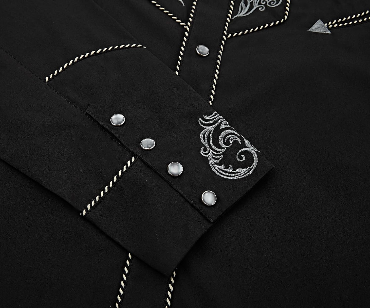 Men's Western Cowboy Shirt Embroidered Exquisite Long Sleeve Regular Fit Snap Button Down Shirts with Embroidery - Image 6