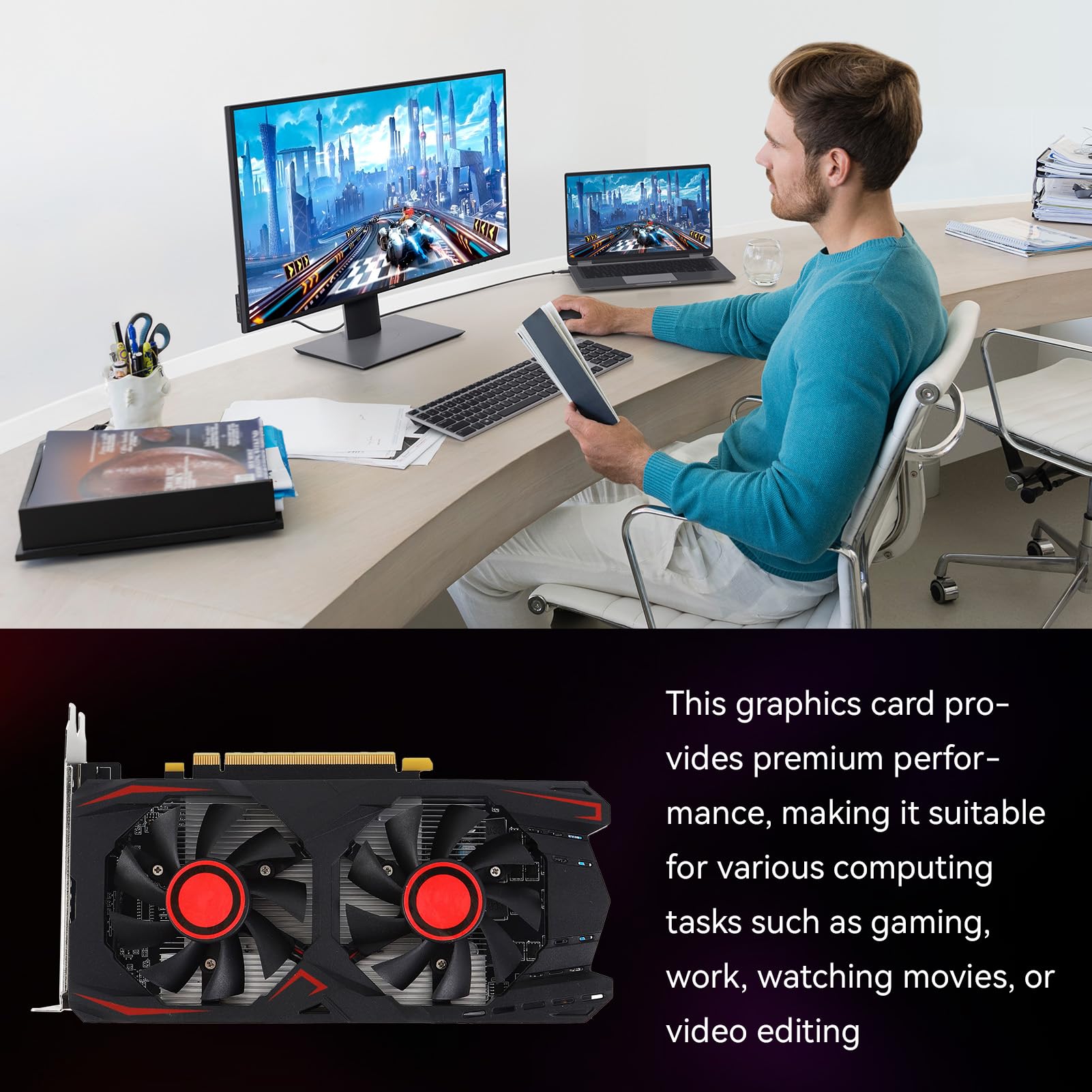 Cartes Graphiques 6 Go, Carte Graphique, 6 Go GDDR5 192 Bits Double Ventilateur PCIE 2.0 16X Slot Prend en Charge DVI VGA HDMI Interface multimédia Carte vidéo de Jeu