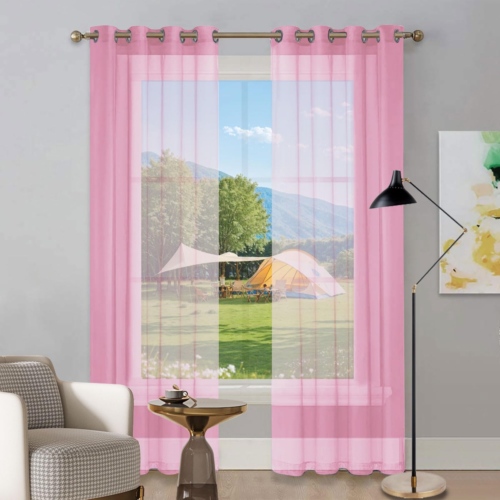 Voilage pour décoration de mariage rose, rideaux de salon en polyester de grande taille