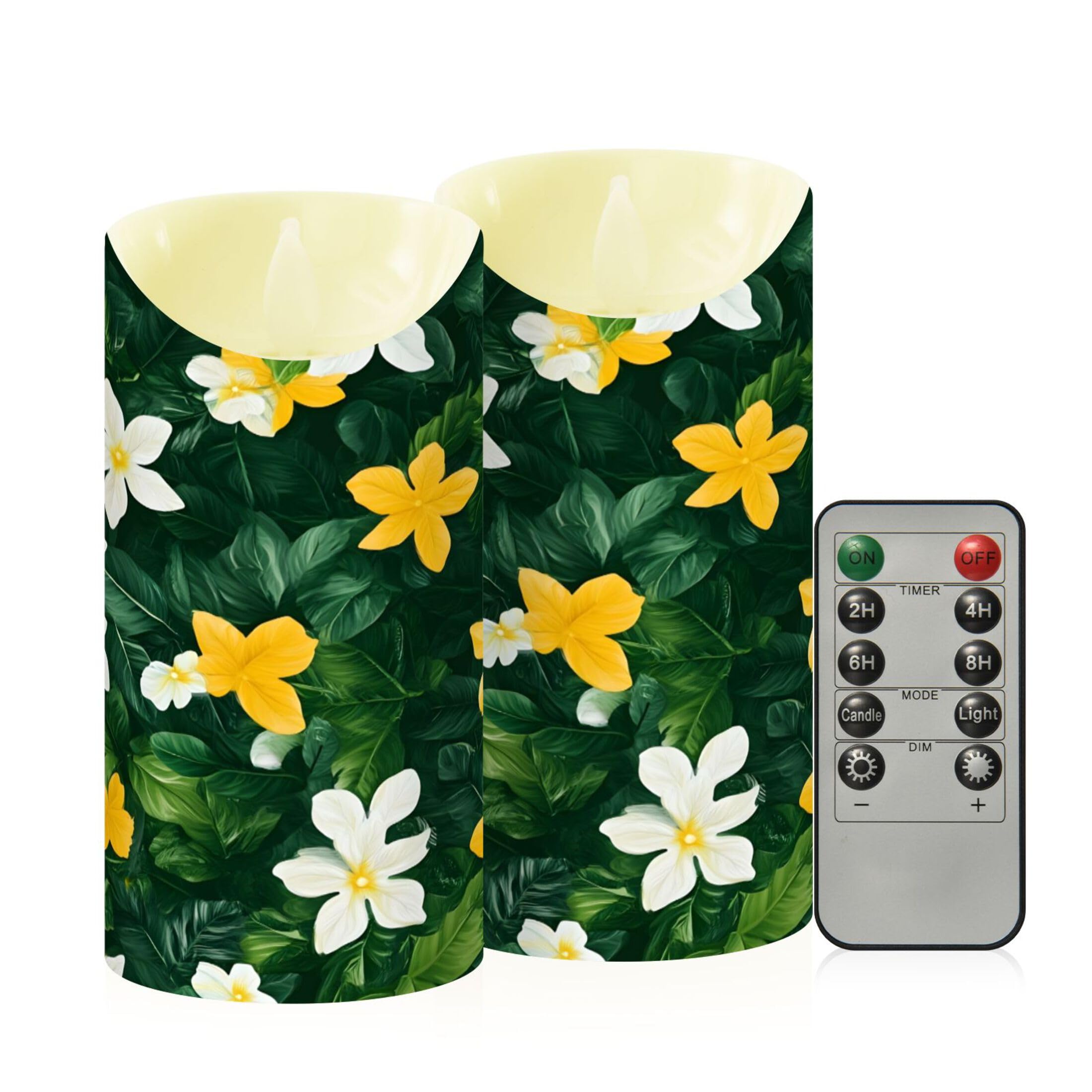 Sevdomey Green Leaves Flameless Candles With Remote Control, Realistic Flame Candles, 24H Timer Battery Operated Led Battery Candles For Home Decor