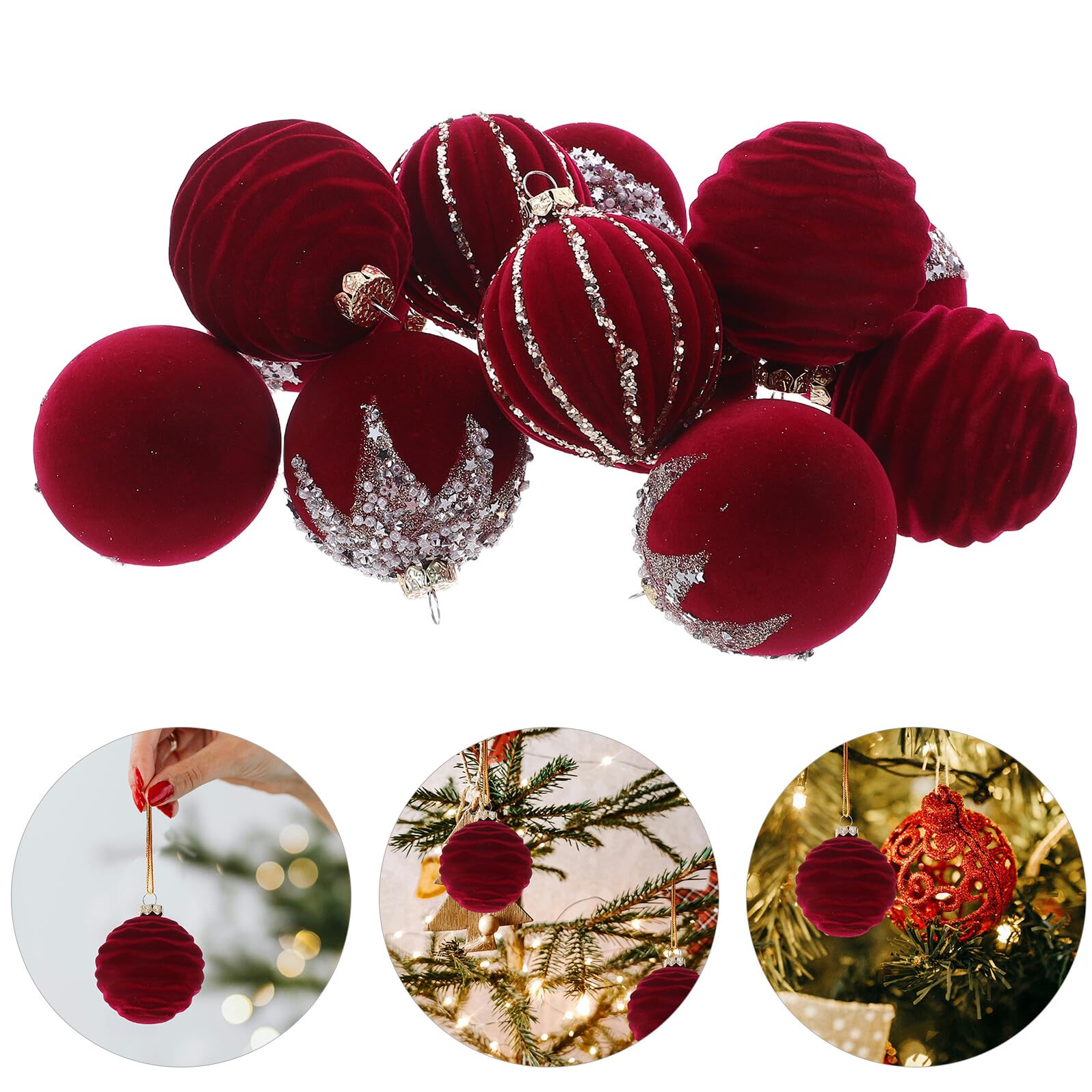 16 Stück Teiliges Rote Bruchsichere Weihnachtsbaumkugeln Flockierte Christbaumschmuck Kugeln zum Aufhängen für Festliche Weihnachtsdeko Zuhause Büro Party