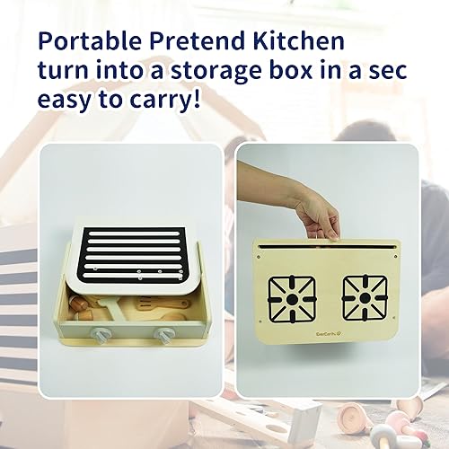 Miniatura 2 de Juego de cocina de madera para jugar a la cocina, utensilios de cocina para niños a partir de 36 meses, estufa de juguete de madera con accesorios