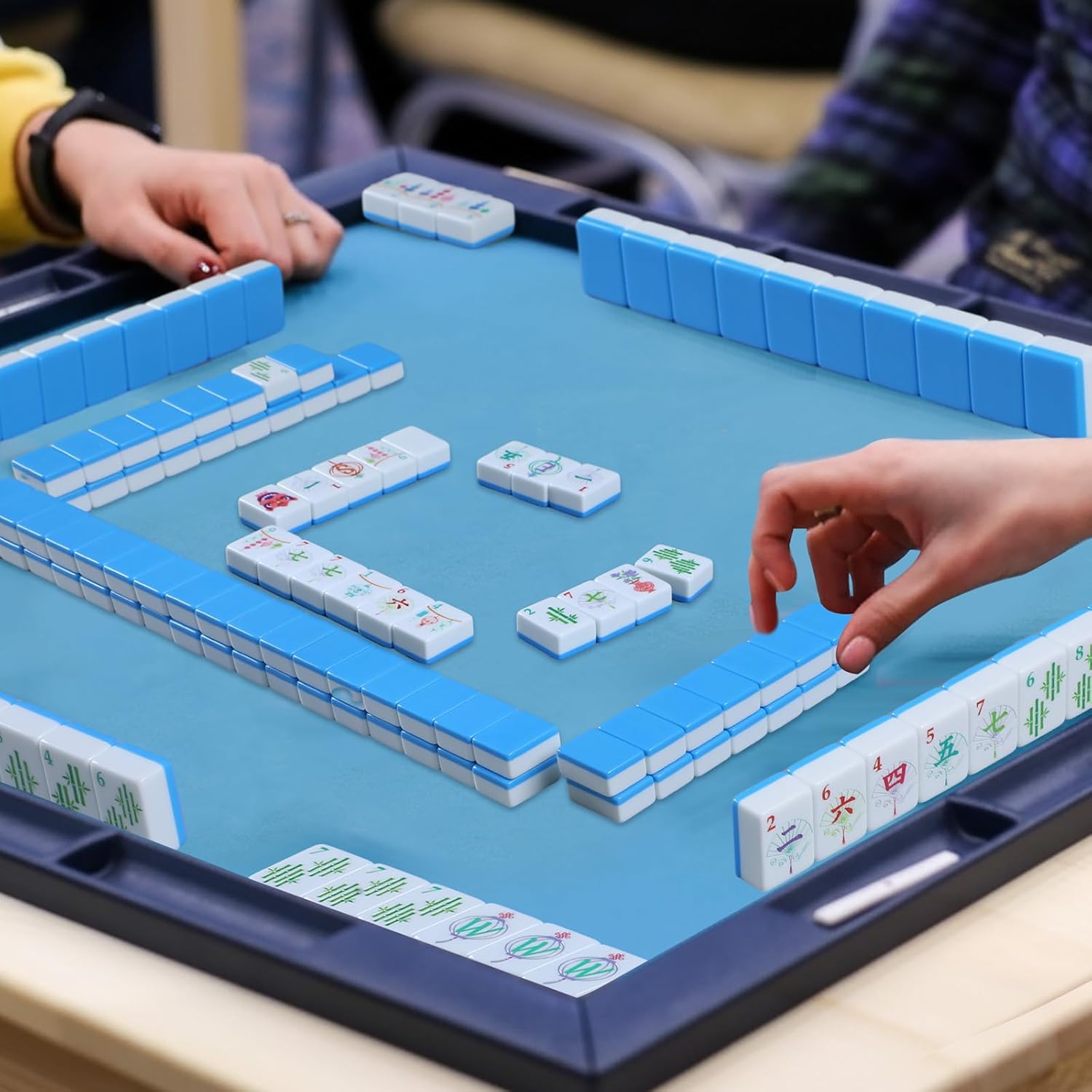 160 Pcs 1.2 Inch American Mahjong Sets Mahjong Tiles Melamine Engraved Double Layer Mah Jong Ideal for Home & Party Games, Tiles Only(Stylish,Blue)